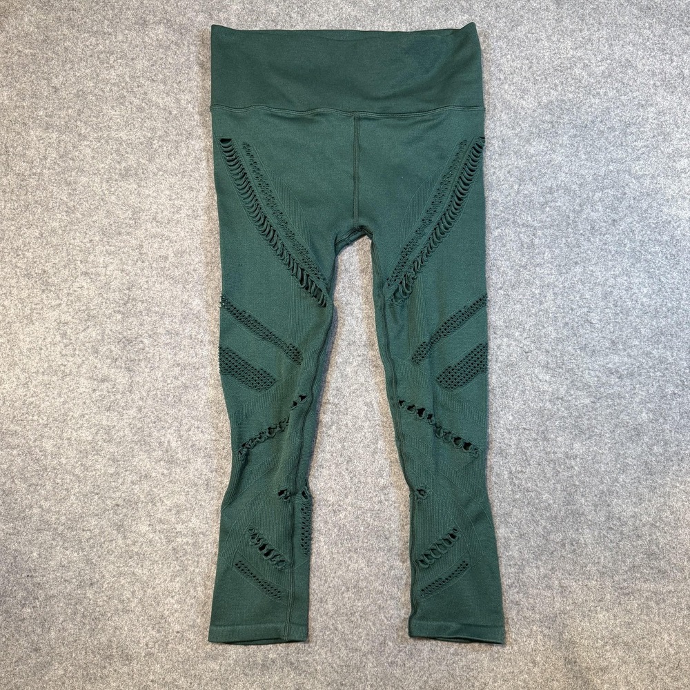 Alo Yoga Leggings Pants Womens Small Green Seamless Capri Mesh Cutout Yoga - Picture 1 of 7